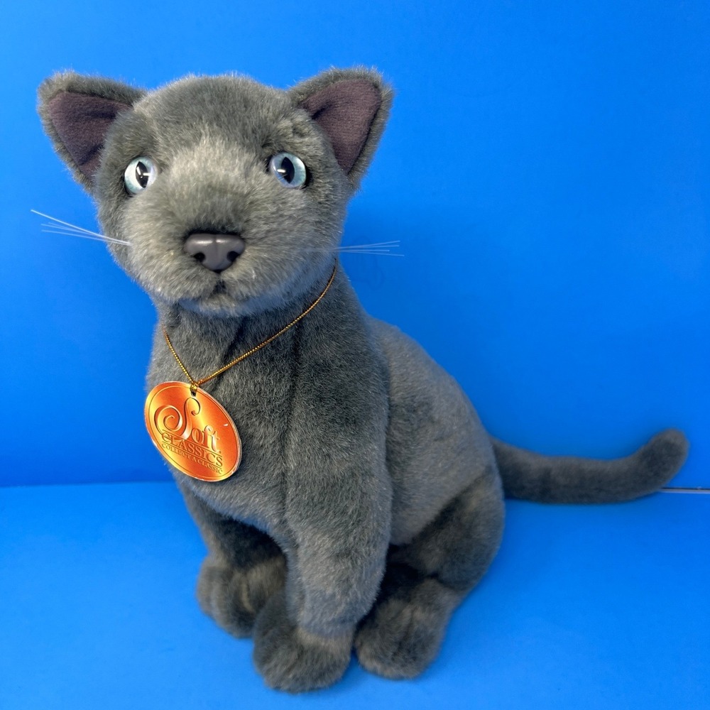 Shilla Soft Classics Cat 13 Inch Gray 1997 Toys R Us Vintage Plush Sitting Kitty
